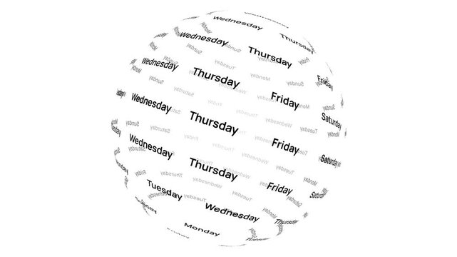 Days of the Week Rotating Globe Animation Text
