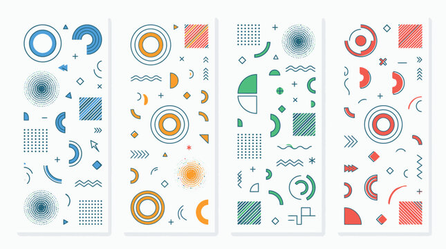 Vibrant Memphis style vertical design banner collection