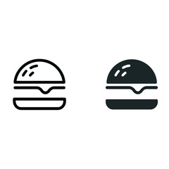 Fototapeta premium Minimalist Hamburger Icon Set: Line & Solid Designs with Bun, Patty & Sesame Seeds