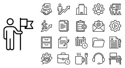 Fototapeta premium Set of business and office management line icons for professional work and corporate projects