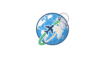 Clean of Global Flight Routes with Airplane and Location Markers on Globe with high quality professional line art symbols for modern creative design and digital branding projects © kancil