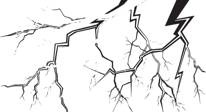 Black and white abstract lightning bolts cracks electric storm vector background pattern
