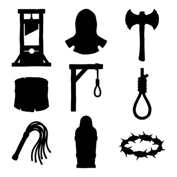 Set of executioner equipment and torture devices for dark themes.