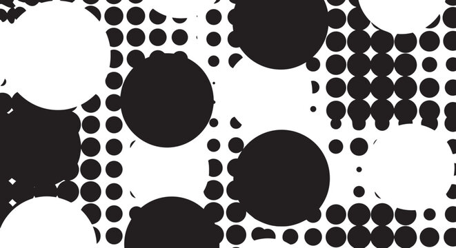 Black and white abstract halftone dots screen circles vector background pattern