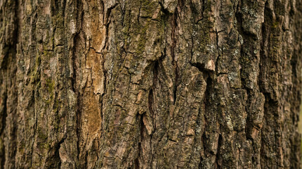 Obraz premium Tree Bark Macro Rustic Authentic Brown Texture. Extreme macro detail of rough tree bark showing deep crevices and lichen, rustic brown earth tones, authentic natural surface
