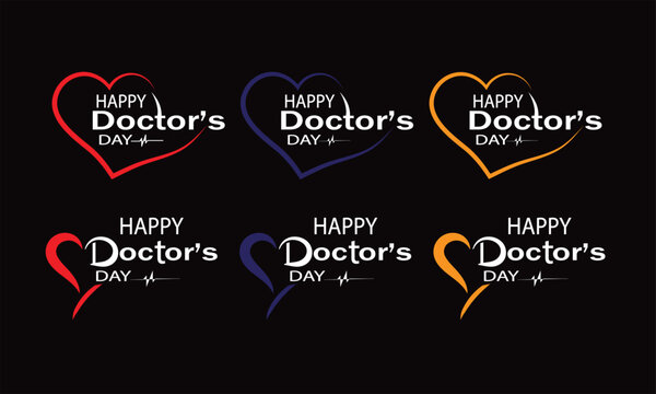 happy doctors day heart logo collection -medical healthcare love symbol vector design set.