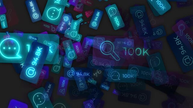 Digital Communication and Cyberspace and Technology Overlay with Alpha Channel, Message and Mail Notifications Floating, Spam or Chaotic network Concept, Digital Data and information. Secure Messaging