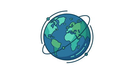 Dynamic Sketch Style of Earth with Satellite Orbits in Blue and Green Shades with high quality professional line art symbols for modern creative design and digital branding projects © Budi Indriyani