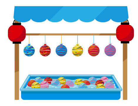 祭りのヨーヨー釣り屋台イラスト / Yo-Yo Balloon Food Stall Vector Illustration