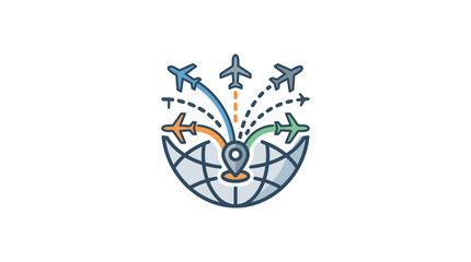 Elegant of Global Air Travel Connections with Airplanes and Map Pinpoint with high quality professional line art symbols for modern creative design and digital branding projects © Novi Ratnasari