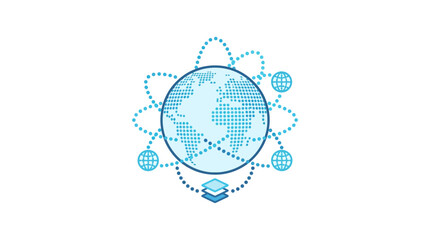 Industrial Digital Globe Network with Connected Devices and Data Flow Representation in Blue and White © Novi Ratnasari