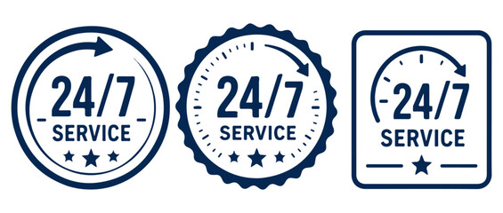 Fototapeta premium 24 7 service sign set. Set of colorful sign icons on a white background