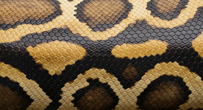 Python snake skin texture, exotic leather pattern background, close-up of natural reptile scales with brown and gold details