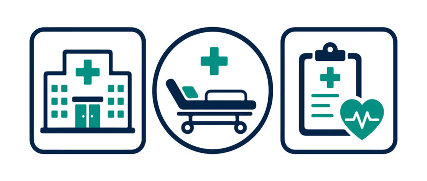 Hospital sign set. Set of colorful sign icons on a white background