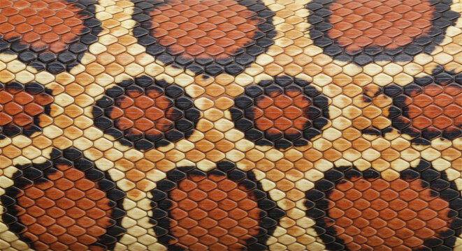 Exotic snakeskin texture background, genuine python leather pattern with brown and black scales, luxury reptile skin material