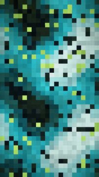 Digital glitch transition with RGB split, blocky displacement and static noise bursts, seamless loop in calm lime tones vertical 9:16