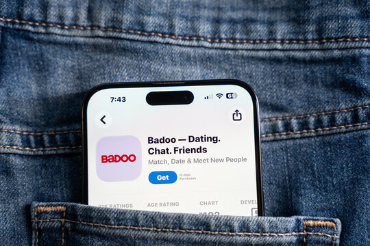 Close up of Badoo dating app on smartphone. Toronto, Canada - July 24, 2026.