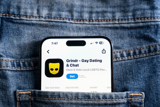 Close up of Grindr dating app on smartphone. Toronto, Canada - July 24, 2026.