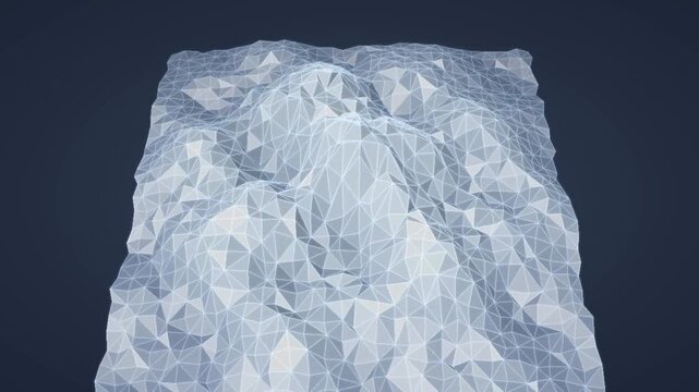 Rotating Low Poly Crystalline Terrain Mesh With Glowing Wireframe Edges Abstract Background Seamless Loop in deep navy tones