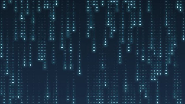Falling digital code rain glowing streaks seamless loop in bright cyan tones