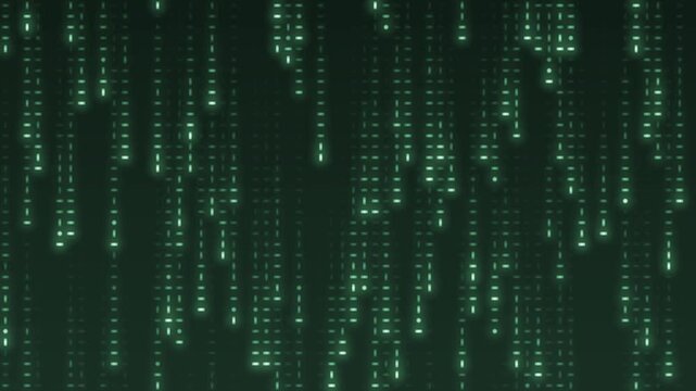 Falling digital code rain glowing streaks seamless loop in cool green tones