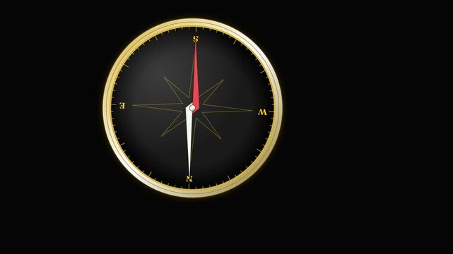 Elegant Gold Compass with Red and White Needle on Black Background