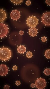 Microscopic virus particles floating in a medical medium seamless loop in soft crimson tones vertical 9:16