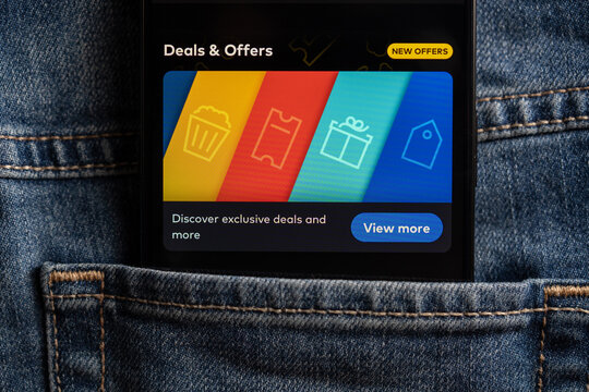 Close up of Cineplex deals and offers screen. Toronto, Canada - July 24, 2026.