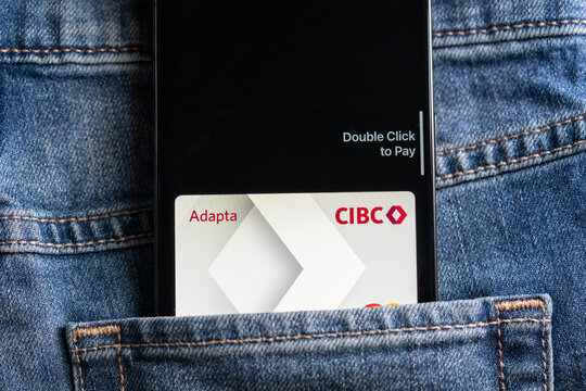 Close up of CIBC Adapta card in digital wallet. Toronto, Canada - July 24, 2026.