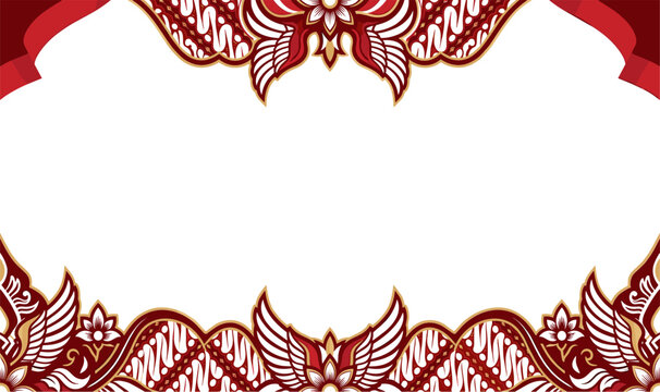 Indonesian Red Batik Ornament Border Frame - Traditional Javanese Ethnic Decorative Pattern for Invitation