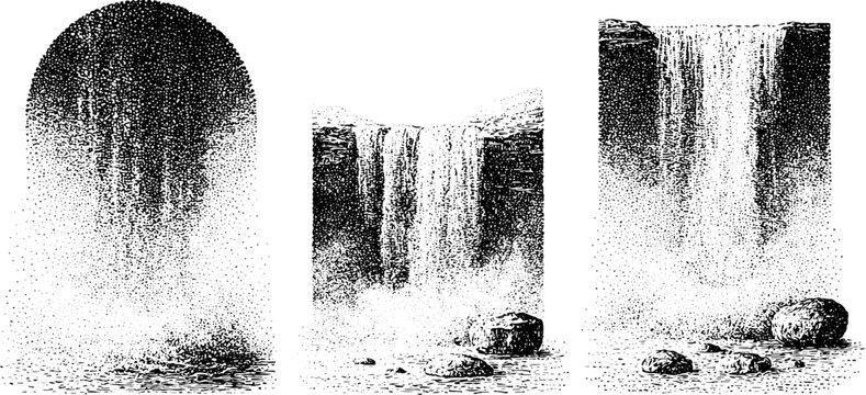Multiple waterfalls pouring over rock ledges into shallow pool