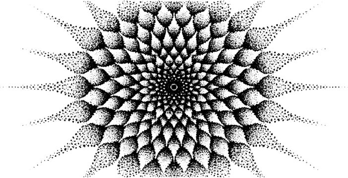 Concentric dot spiral expanding across white background