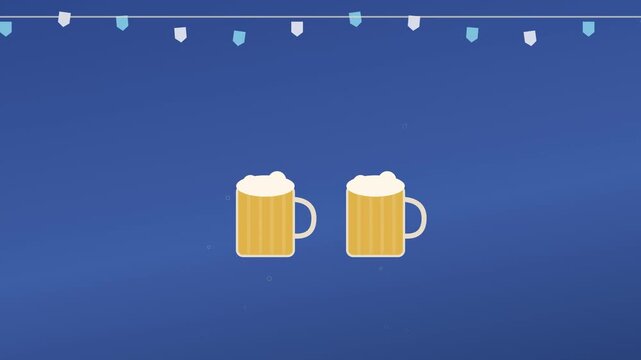 Two Beer Mugs Clinking with Foam and Bavarian Flags &mdash; Oktoberfest Seamless Loop