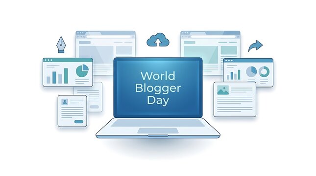 World Blogger Day Concept with Laptop and Web Pages.