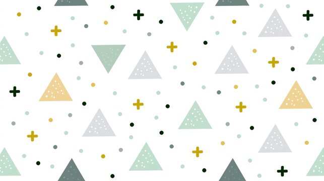 Minimalist Geometric Seamless Pattern with Triangles and Crosses in Scandinavian Pastel Colors