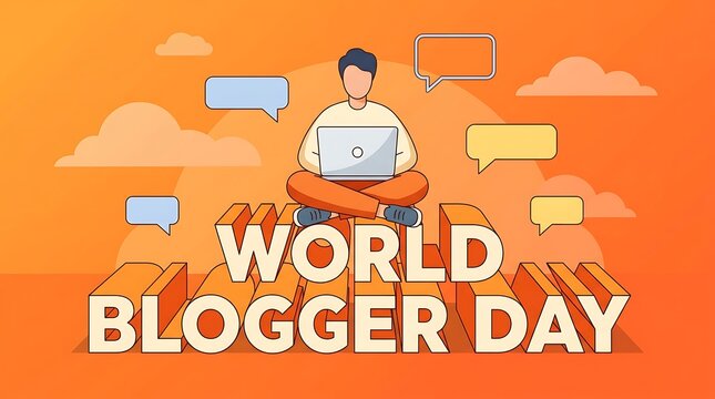 World Blogger Day - Man with Laptop Creating Content Online.