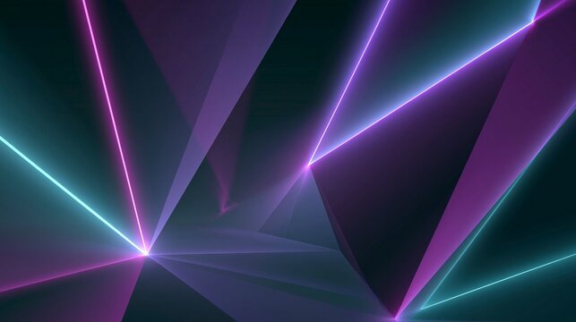 Abstract futuristic neon light beams and geometric shapes on a dark background