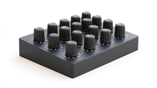 3D Rendering of a Modern Black MIDI Controller with Multiple Rotary Knobs Isolated on White