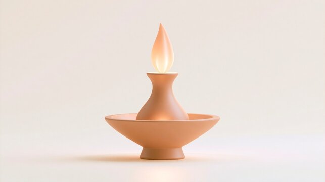 3D Minimalist Terracotta Diya Oil Lamp with Glowing Flame for Diwali Festival