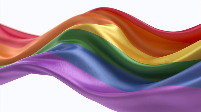 Waving Rainbow LGBTQ Pride Flag Fabric Texture Isolated on White Background