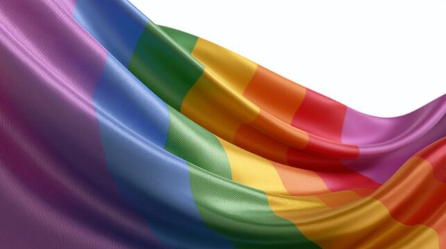 Waving Rainbow Pride Flag Close-up Isolated on White Background, Symbol of LGBTQ Diversity and Equality