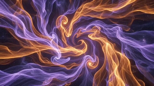 Dynamic cosmic spiral of purple and gold energy with lightning bolts