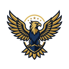 Fototapeta premium Eagle shield mascot with stars and gold accents.