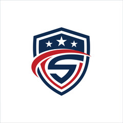 Fototapeta premium Dynamic letter S mascot inside a patriotic shield.