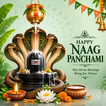 Happy Naag panchami with Snake & shivling Festival Banner