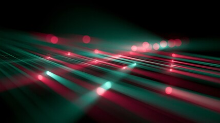 Fototapeta premium Abstract high speed light streaks in red and teal representing data transfer and futuristic technology