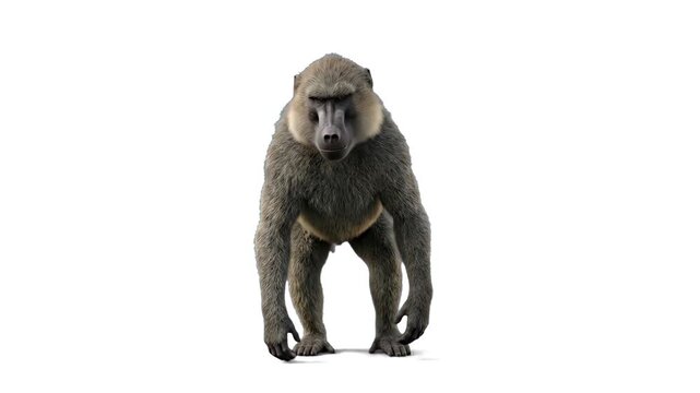 Realistic baboon monkey standing isolated on plain white background
Description: A realistic 3D render of a wild baboon standing on all fours against a clean white backdrop. Great for educational scie