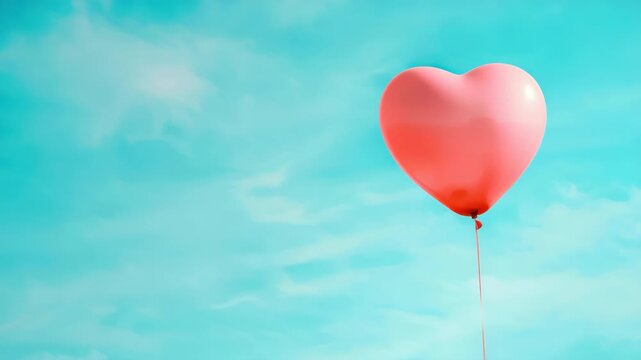 Floating Heart Balloon Against a Turquoise Sky: A vibrant pink heart-shaped balloon drifts serenely against a backdrop of a soft, turquoise sky with wispy clouds.