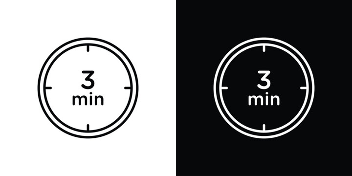 3 minutes icon line art symbols set