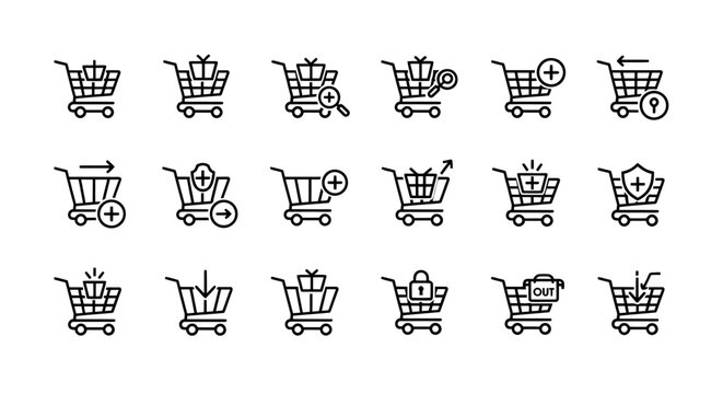Array of empty shopping cart icons arranged in a grid representing retail and commerce.
